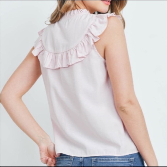 Pink Sleeveless Ruffle Front Blouse - Picture 11 of 13